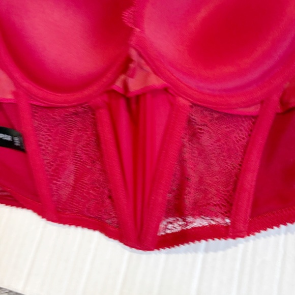 New Pepper Lace Lift Up Corset Scarlet Two Tone Size 32B Red Boning NWT Romantic - Picture 15 of 16